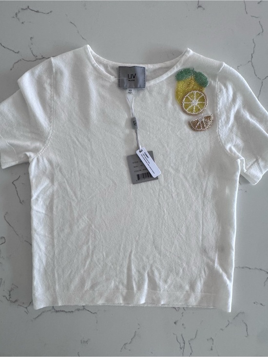 Liv Milano Sweaters - NWT LIV Milano Eggshell Lemon Beaded Knit Top XS Coastal Italian Summer Tee